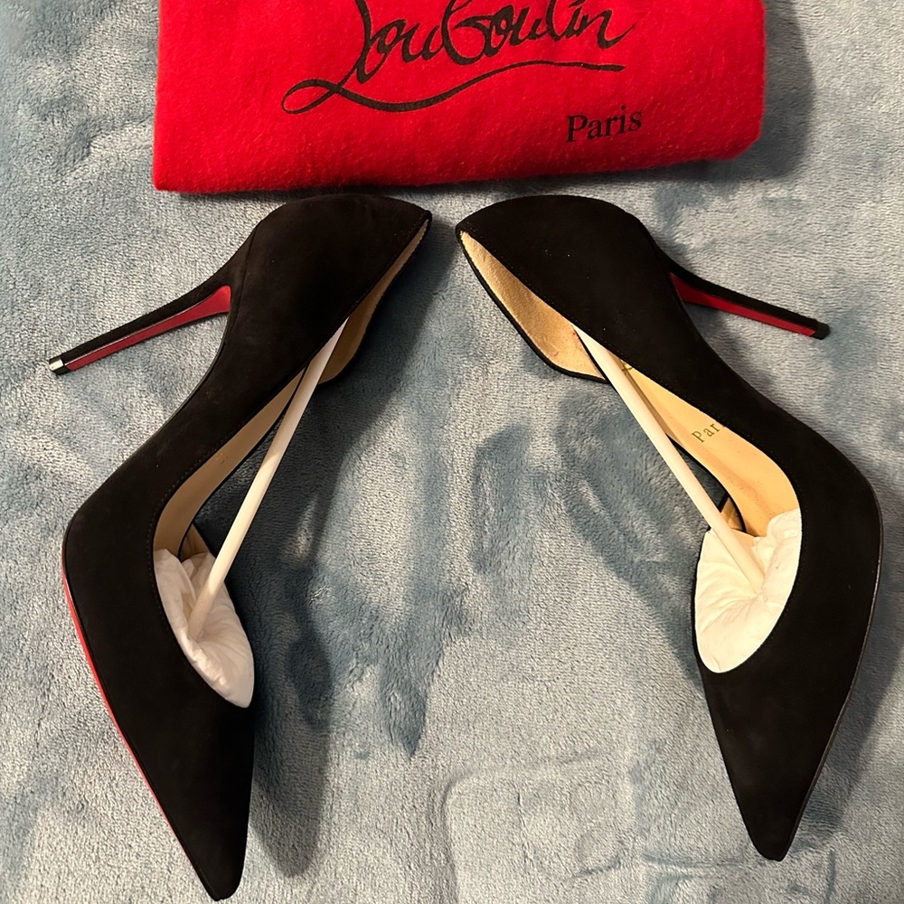 100% Authentic Christian Louboutin Black Suede Iriza Half d'Orsay Pumps - Picture 4 of 9